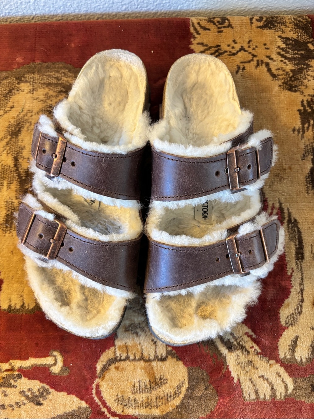Birkenstock Brown Fuzzy Lined Slide Sandals